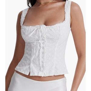 House of CB White Eyelet Lace-Up Blouse